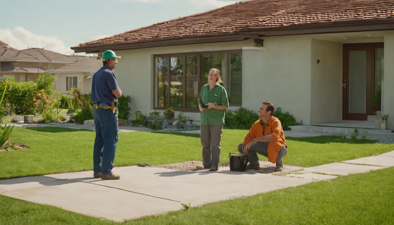 A friendly septic provider talking with a homeowner beside a tidy yard in Eustis